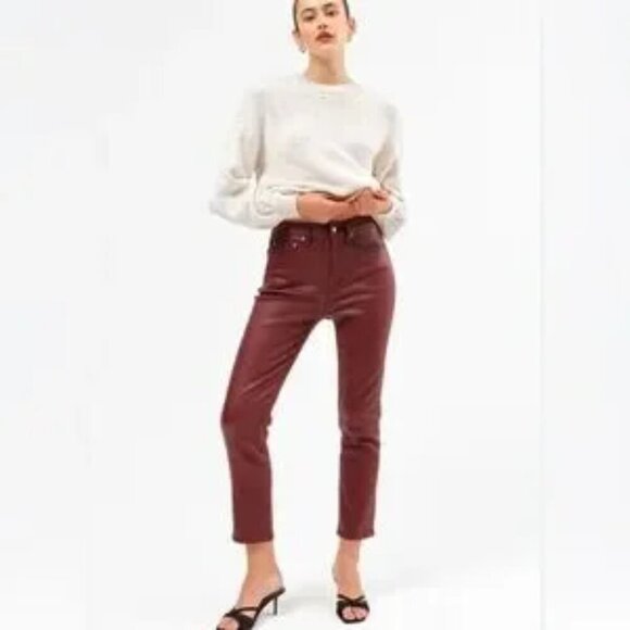 DAZE Daily Driver Coated Cropped Jeans in Wine Lips Womens 32 Burgundy Red NWT - Picture 3 of 16